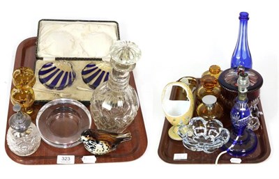 Lot 323 - 19th and 20th century glassware to include a blue flashed bottle engraved with Victorian...