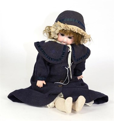 Lot 324 - Armand Marseille 3600 bisque socket head doll, with sleeping eyes, blue coat and bonnet