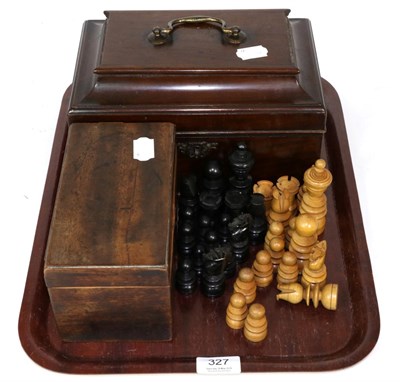Lot 327 - A turned boxwood and ebony chess set, each piece inscribed with the initial P to underside; an 18th