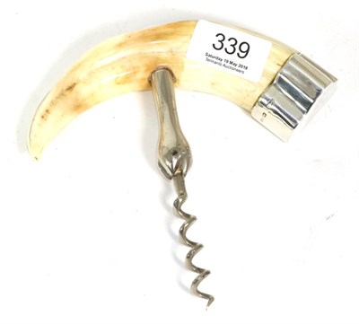 Lot 339 - A large silver mounted tusk corkscrew, Chester 1912