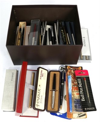 Lot 347 - A collection of pens including Parker and Sheaffer, together with a pencil (clip stamped 9CT)...