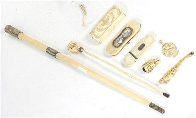 Lot 348 - A late 19th Century white metal mounted ivory baton, togetehr with further 19th Cenutry items...