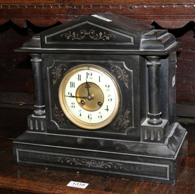 Lot 354 - A Victorian black slate mantel clock