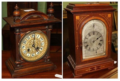 Lot 355 - An inlaid chiming mantel clock and a striking mantel clock (2)