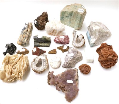 Lot 1008 - Minerals: Twenty One Miscellaneous Mineral specimens; including Aquamarine, Tourmaline,...