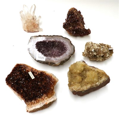 Lot 1020 - Minerals: Six Mineral Specimens; comprising Vanadinite from Morocco, rock crystal Quartz group,...