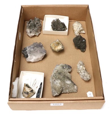 Lot 1023 - Minerals: Nine Mineral Specimens including Calcites, Fluorites from the Ladywash Mine, Eyam,...