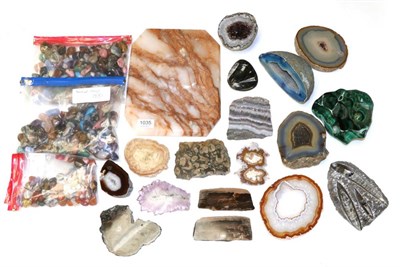 Lot 1035 - Minerals: Eighteen Miscellaneous Polished Stone Items including; malachite sulphur; geodes;...