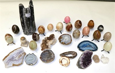 Lot 1069 - Minerals: 18 Polished Stone Eggs of various different models, plus a fossil; a further 8...