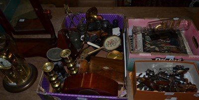 Lot 1116 - Assorted collectables, to include: a quantity of corkscrews; a metronome; brass candlesticks; a...