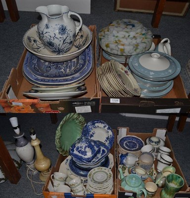 Lot 1128 - Five boxes of household china including Royal Doulton, blue and white, Delft, etc; together...