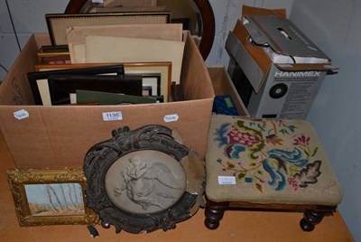 Lot 1135 - A quantity of assorted framed topographical book plates; an oval wall mirror; slide projector;...