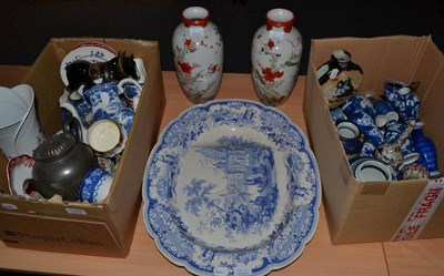 Lot 1161 - Victorian blue and white pottery meat well plate, Chinese blue and white vases, pair of large...