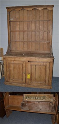 Lot 1185 - A pine pew, a pine dresser and rack; together with a Slazenger croquet set