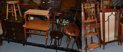 Lot 1193 - A mahogany double bed frame; four small occasional tables; a plant stand; a cane seated stool;...