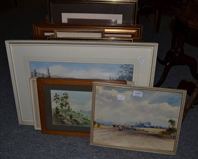 Lot 1241 - A quantity of pictures and prints consisting of three landscape watercolours signed B...