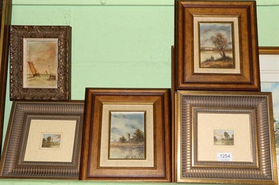 Lot 1254 - Ronald Cavalla, three depicting church spires, a boating scene and a country house scene, all...