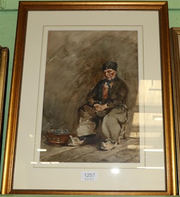 Lot 1257 - A peasant seated in interior, watercolour