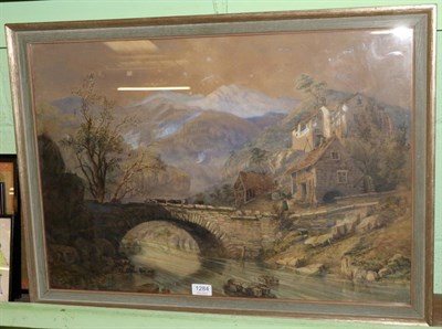 Lot 1284 - Circle of Thomas Miles Richardson, 19th century, cottages beside a river crossing in a...