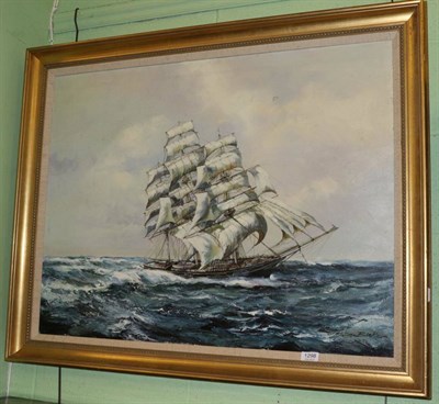 Lot 1298 - Justin Blake (20th/21st century) Clipper ship at sea, signed, oil on canvas