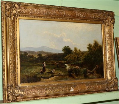 Lot 1301 - Follower of H.J Boddington (19th century), Family group fishing at a country stream, signed, oil on