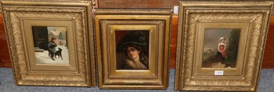 Lot 1302 - Follower of Tissot (19th century), Portrait of an elegant lady wearing an elaborately plumed...