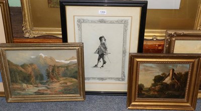 Lot 1304 - Continental School (19th century) figure in a mountainous landscape, watercolour; together with...