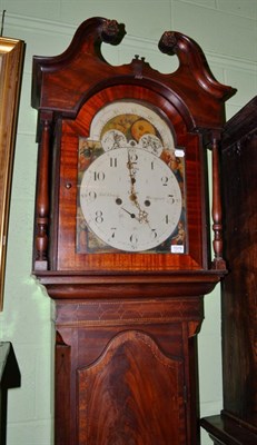 Lot 1319 - A 19th century inlaid mahogany longcase clock, the painted arch dial with moonphase signed Jno...