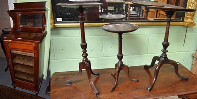 Lot 1334 - A music cabinet, a drop leaf side table on lyre shaped supports and three occasional tables