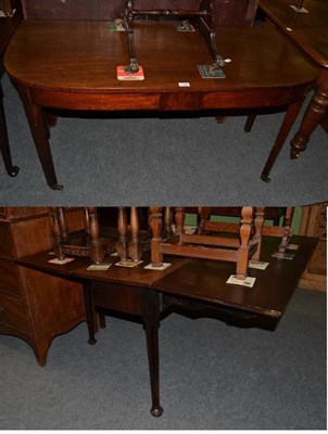 Lot 1339 - A mahogany D shaped side table on square tapering supports and a mahogany drop leaf table