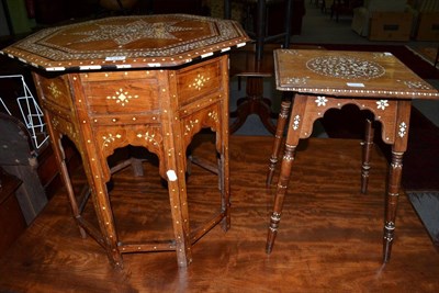 Lot 1343 - An Indian inlaid octagonal occasional table and a similarly inlaid square example