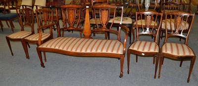 Lot 1365 - An Edwardian marquetry inlaid rosewood part salon suite comprising a settee and four side chairs