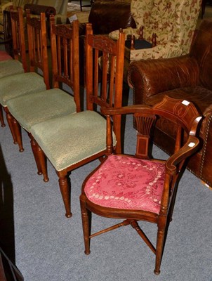 Lot 1371 - A George III mahogany open armchair with pierced splat, scroll armrests and drop in seat; an...