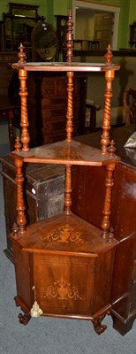 Lot 1385 - A Victorian marquetry inlaid corner whatnot