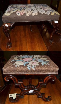 Lot 1386 - A George III style dressing stool, the tapestry seat on four shell carved cabriole supports,...