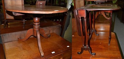 Lot 1401 - A mahogany checker banded Sutherland table and a low circular tripod table