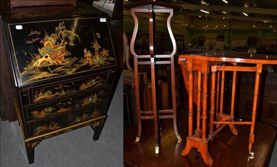 Lot 1404 - A small Chinoiserie bureau; a reproduction Sutherland table and a jardiniere stand