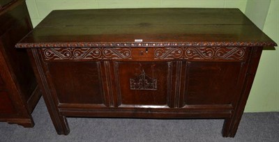 Lot 1416 - An 18th century oak coffer, monogrammed HH