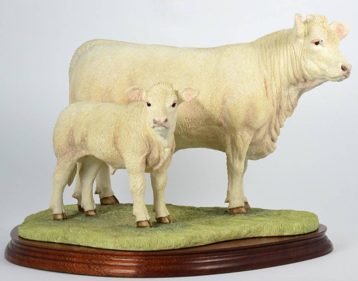 Lot 17 - Border Fine Arts 'Charolais Cow and Calf' (Style Three), model No. B0742 by Jack Crewdson,...