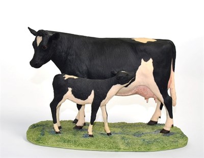 Lot 27 - Border Fine Arts 'Friesian Cow and Calf' (Style One), model No. L34 by Ray Ayres, limited...