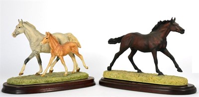 Lot 80 - Border Fine Arts 'Thoroughbred Mare and Foal' (Cantering), model no. L122 by Anne Wall, grey...