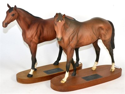 Lot 106 - Beswick Connoisseur Horses: Troy, model No. 2674, bay matt, on wooden plinth, and Racehorse,...