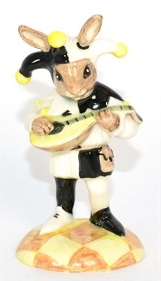 Lot 126 - Royal Doulton Jester Bunnykins, model No. DB161, in black and white costume with yellow...