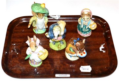 Lot 129 - Beswick Beatrix Potter figurines including: 'Appley Dapply, First Version: Bottle Out,...
