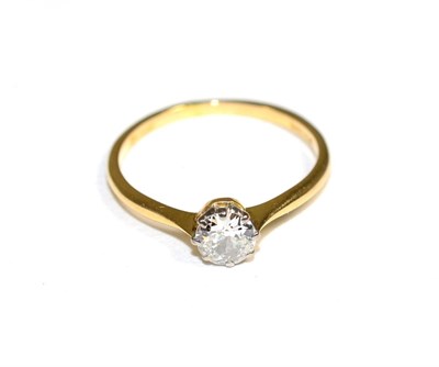 Lot 176 - A solitaire diamond ring, an old cut diamond in a claw setting, to knife edge shoulders,...