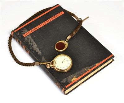 Lot 180 - A gold plated top wind pocket watch with woven hair Albert; a bloodstone and cornelian swivel...