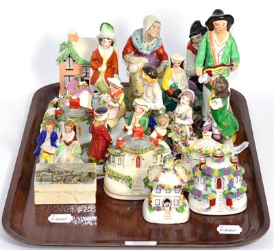 Lot 209 - A Pratt ware box and cover and a group of Staffordshire pastille burners and figures