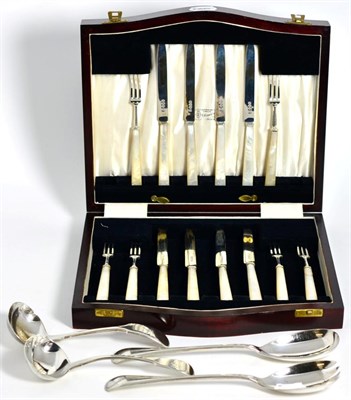 Lot 230 - A part service of silver backed mother-of-pearl handled fruit knives and forks, silver salad...