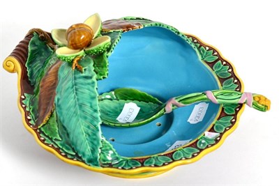 Lot 233 - A Minton majolica chestnut dish and spoon