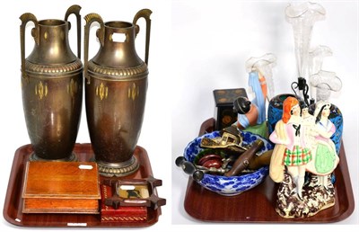 Lot 241 - A pair of Dutch twin handled vases, treen, bottle openers, epergne, Staffordshire group etc
